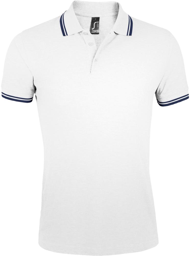 Рубашка поло мужская Pasadena Men 200 с контрастной отделкой белая с синим, размер XXL