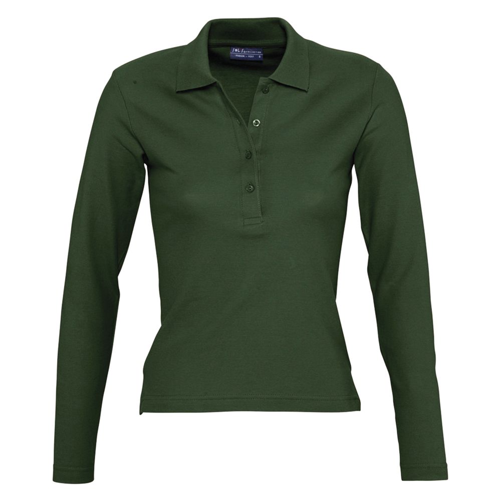 Рубашка поло женская с длинным рукавом Podium 210 темно-зеленая, размер L