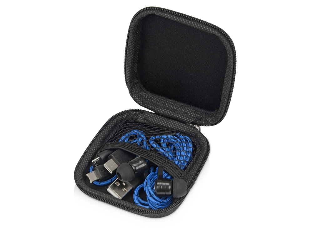 Набор с наушниками и зарядным кабелем 3-в-1 In motion, синий Набор с наушниками и зарядным кабелем 3-в-1 In motion, синий