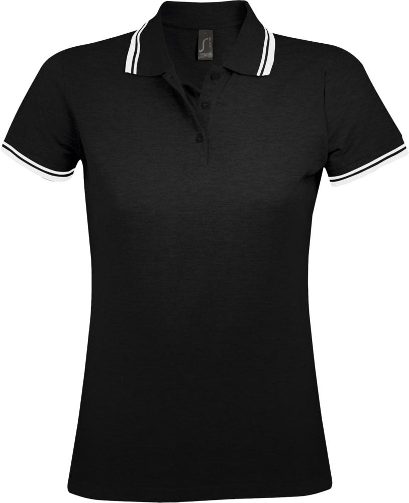 Рубашка поло женская Pasadena Women 200 с контрастной отделкой черная с белым, размер S