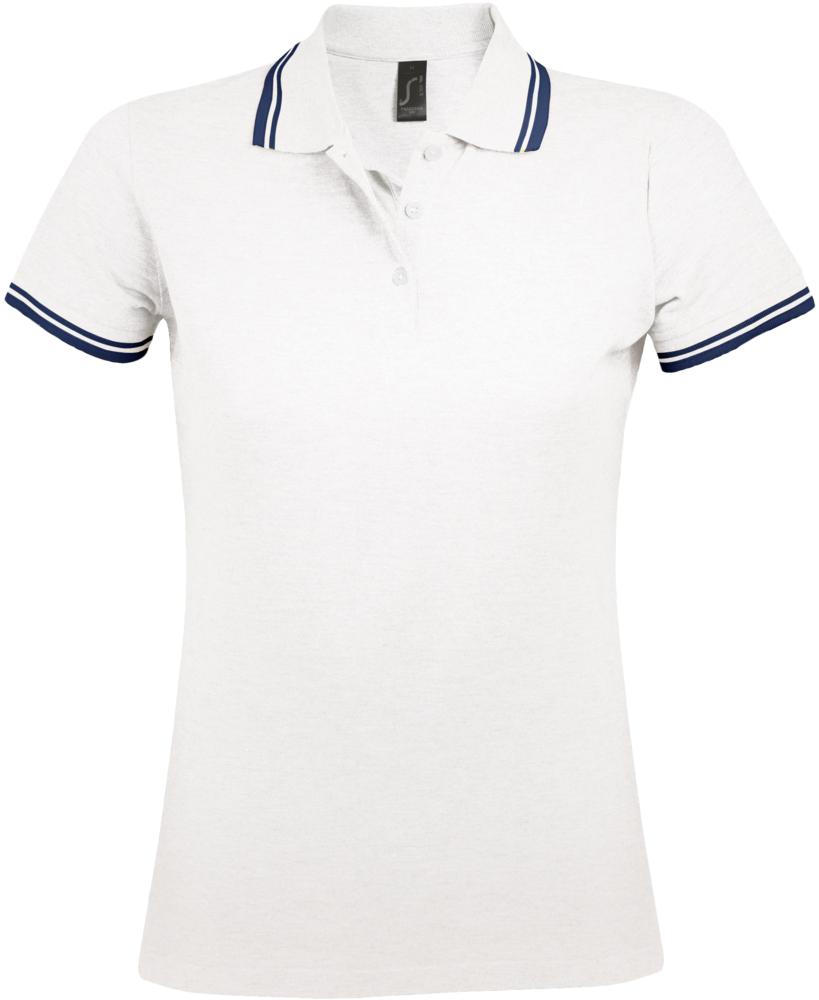 Рубашка поло женская Pasadena Women 200 с контрастной отделкой белая с синим, размер L