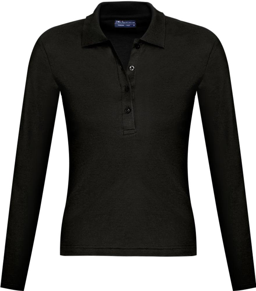 Рубашка поло женская с длинным рукавом Podium 210 черная, размер XL