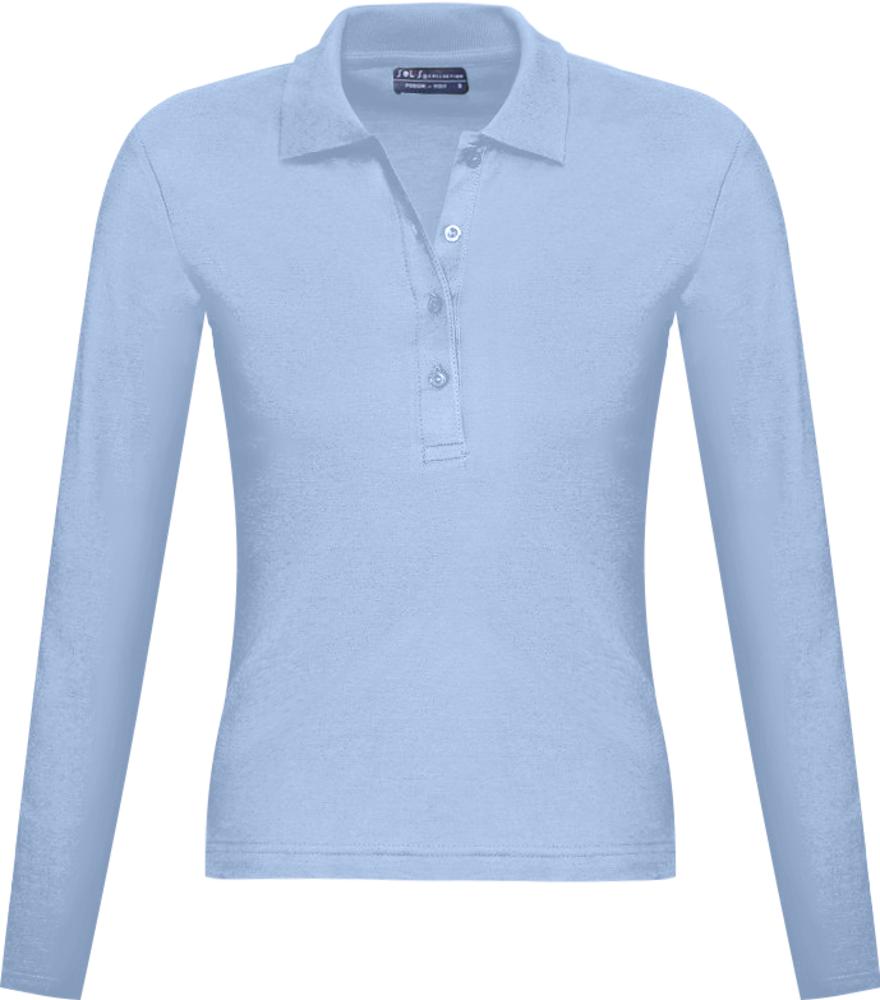 Рубашка поло женская с длинным рукавом Podium 210 голубая, размер L