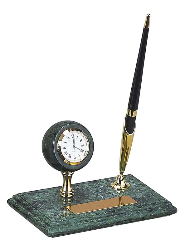 Настольный набор:  ручка, часы, 14,5 х 9 х 1,8 см, мрамор
