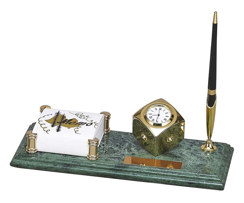 Настольный набор: держатель для блок-листов, часы, 26 х 11 х 1,8 см, мрамор