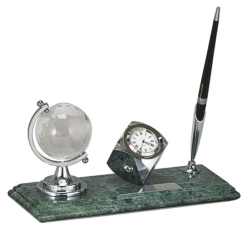 Настольный набор: глобус, ручка, часы, 23 х 9 х 1,8 см, мрамор