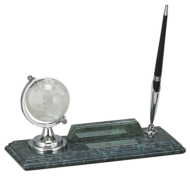 Настольный набор: глобус, держатель для визиток, ручка, 23 х 9 х 1,8 см, мрамор