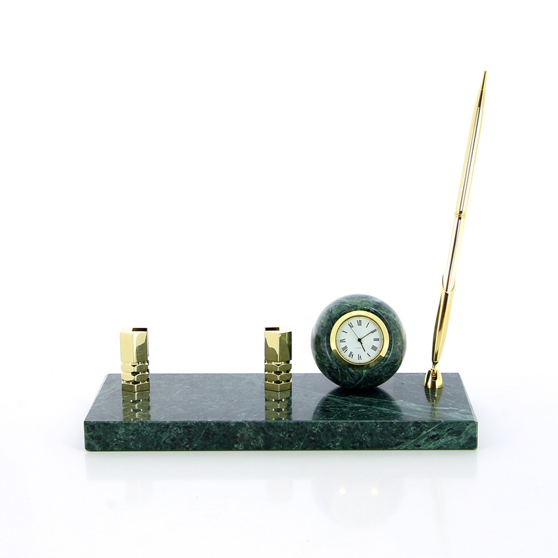 Настольный набор: часы, держатель для визиток, ручка, 23 х 9 х 1,8 см, мрамор