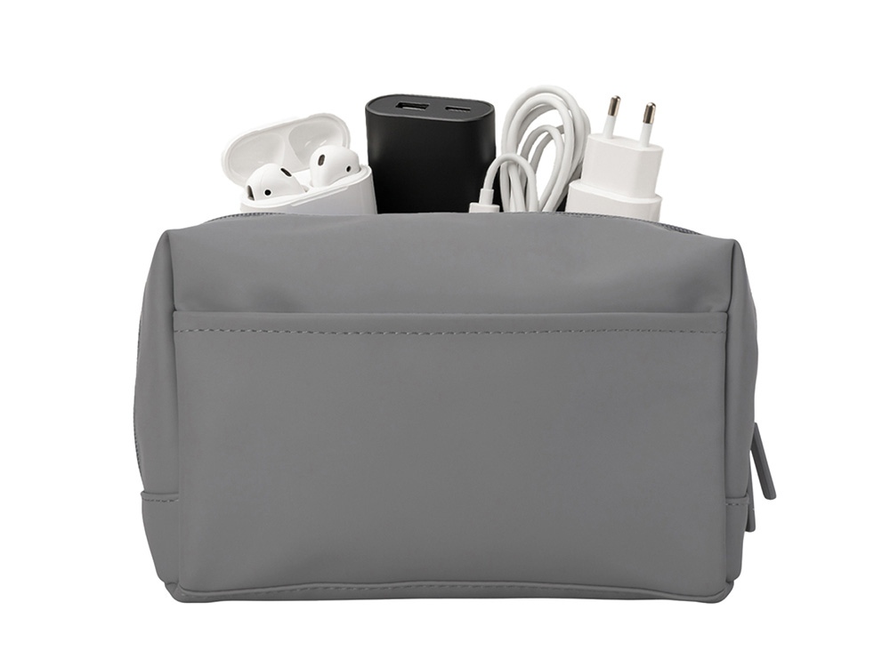 Органайзер для электроники и проводов Felt из RPET-фетра с ручкой, серый с красным