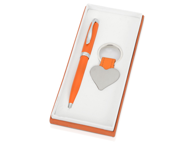 Подарочный набор Сердце: ручка шариковая, брелок, оранжевый