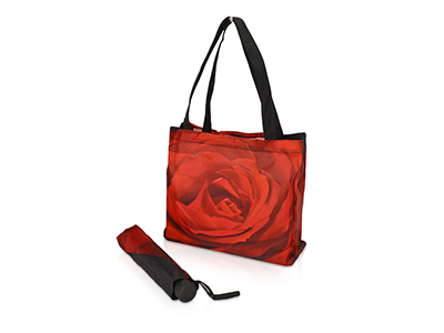 Набор Роза: зонт складной полуавтоматический и сумка для шопинга