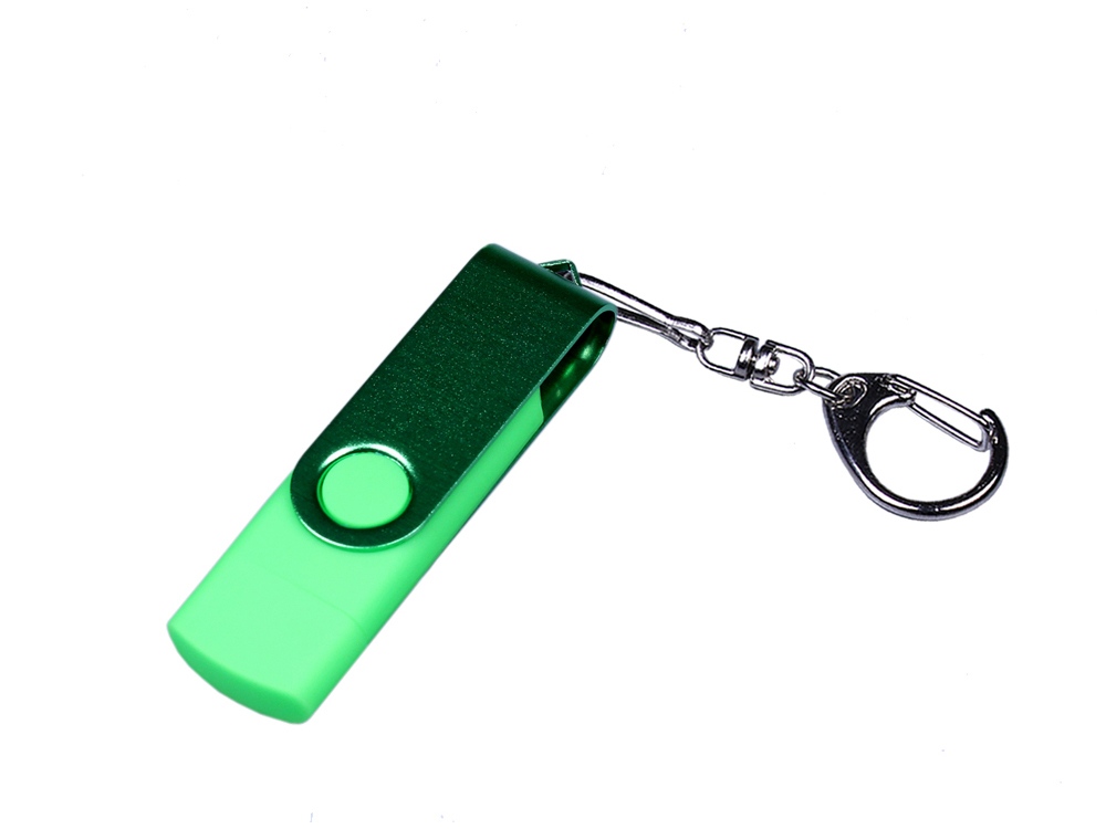 USB-флешка на 32 Гб 3 в 1 поворотный механизм, c двумя дополнительными разъемами MicroUSB и TypeC C с одноцветным металлическим клипом, красный