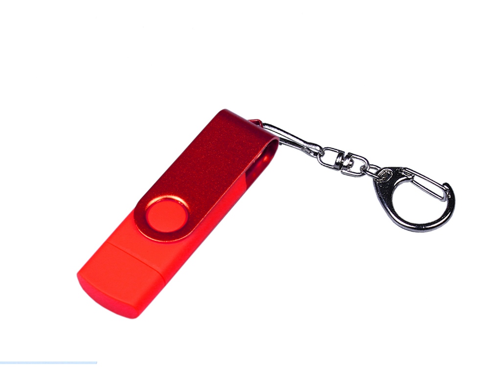USB-флешка на 32 Гб 3 в 1 поворотный механизм, c двумя дополнительными разъемами MicroUSB и TypeC C с одноцветным металлическим клипом, белый