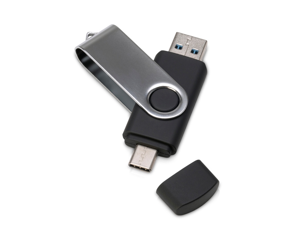 Флеш-карта USB 2.0 16 Gb с карабином Hook, синий/серебристый