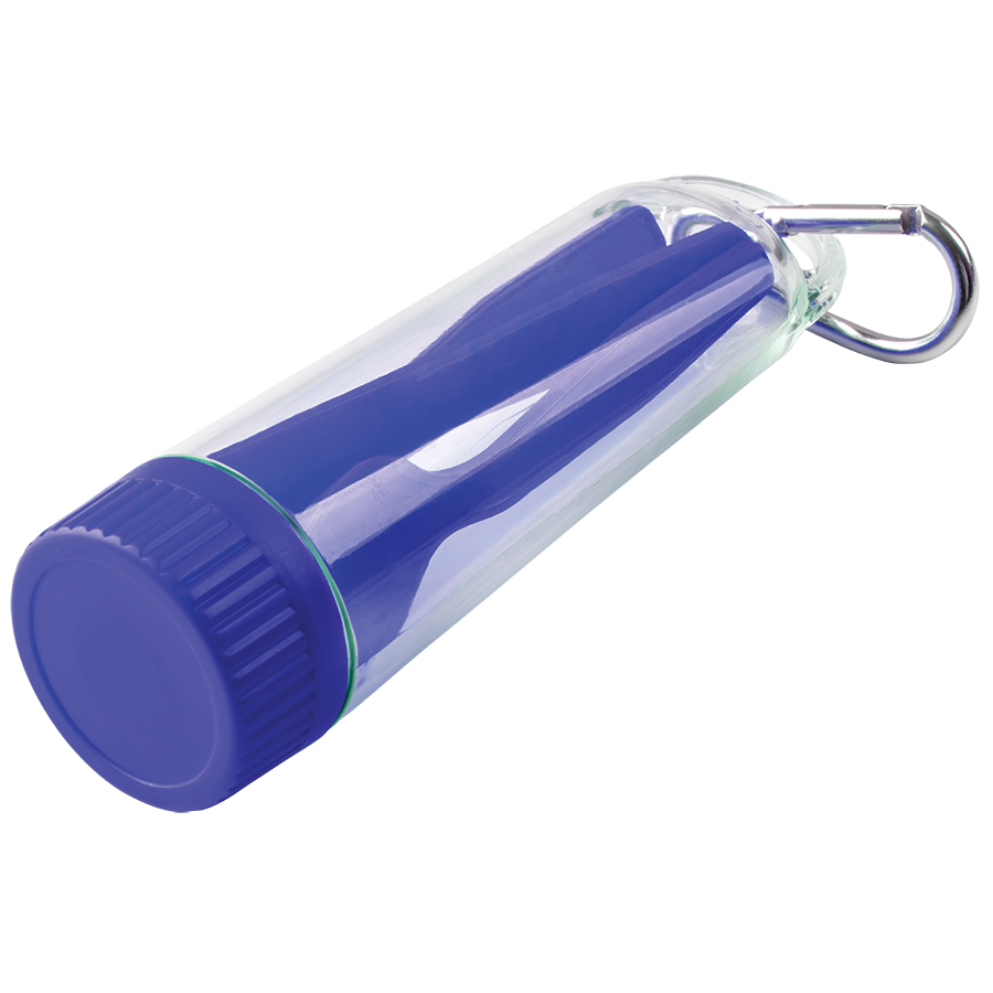 Набор "Pocket":ложка,вилка,нож в футляре с карабином, синий, 4,2х15см,пластик