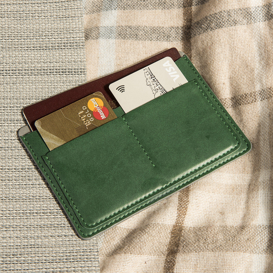 Холдер для паспорта и карт "Emotion", 10*14 см, PU, зеленый с серым