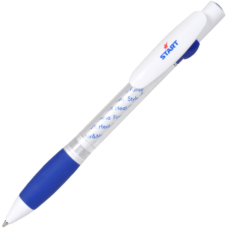 ALLEGRA SWING, ручка шариковая, синий/белый, прозрачный корпус, белый барабанчик, пластик