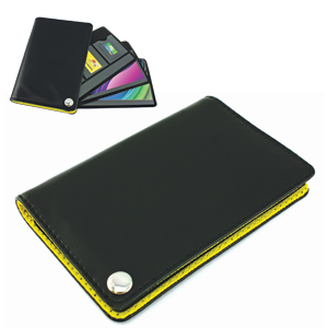 Футляр для пластиковых карт, визиток, карт памяти и SIM-карт, черный с желтым, 7х10,3х1,2 см; искусственная кожа
