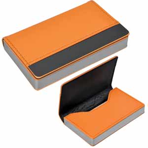 Визитница "Горизонталь"; оранжевый; 10х6,5х1,7 см; иск. кожа, металл