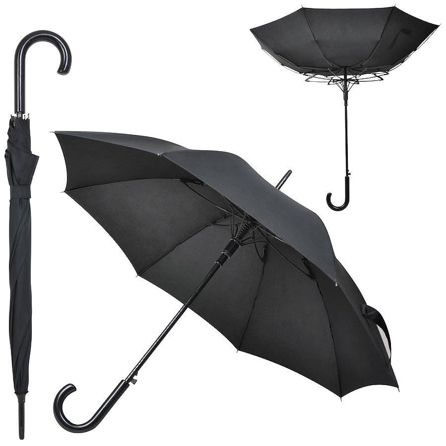 Зонт-трость ANTI WIND, полуавтомат, пластиковая ручка, темно-серый; D=103 см