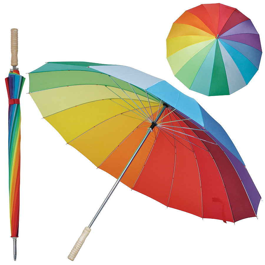 Зонт-трость "Радуга" (полуавтомат), D=110см, 100% полиэстер, пластик, шелкография